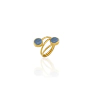 Kadir Jewellery 22 Ayar Altın Kaplama Zirkon Taşlı Ayarlanabilir Renkli Taşlı Yüzük (Mavi)