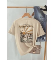 Unisex Sırt Baskılı Arizona Oversize Tshirt (Bej)