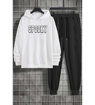 Unisex Spooky Baskılı Eşofman Takımı (A.Beyaz)
