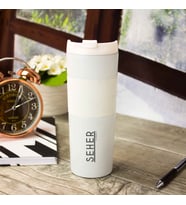 İsme Özel French Press Çelik Termos 450 ML - İsim ve Tarihli (Beyaz)