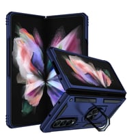 Samsung Galaxy Z Fold 3 Uyumlu Kılıf Standlı Manyetik Yüzüklü Military Magnetic Ring Polycarbonate and TPU Case (Lacivert)