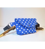 Beyaz Puantiyeli Küçük Mini Bag Bel Çantası (Mavi)
