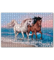 Cakapuzzle Pilajda Koşan Beyaz Kahve Rengi Atlar  Puzzle Yapboz MDF (Ahşap) (255 Parça)