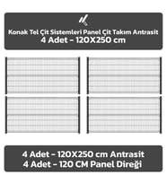 KONAK TEL ÇİT SİSTEMLERİ 4 ADET TAKIM PANEL ÇİT TELİ 120X250 CM (Antrasit)
