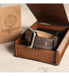 vagave Apple Watch 3 4 5 6 7  Crazy Oval Deri Kordon 42 44 45 mm Üç İpli (Gri)