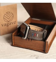vagave Apple Watch 3 4 5 6 7  Crazy Oval Deri Kordon 42 44 45 mm Üç İpli (Gri)