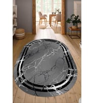 Dijital Baskılı Kaymaz Taban Yıkanabilir Oval Salon Halısı Mutfak Halısı Yolluk NDO-HT-1093 (Gri)