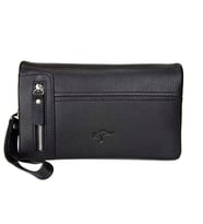 KANGAROO KINGDOM Hakiki Deri Koyu Kahverengi Erkek Portföy & Clutch El Çantası 7477-K (Siyah)