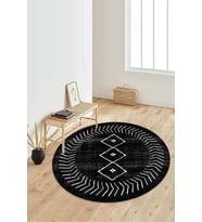 Dijital Baskılı Kaymaz Taban Yıkanabilir Yuvarlak Salon Halısı Koridor Halısı Paspas NDY-HT-962 (Siyah)