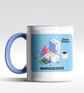 Kişiye Özel Muhasebeci Tasarımlı Siyah Kupa (Beyaz-Mavi)