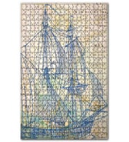 Cakapuzzle Haritada Mavi Yelkenli Gemi Figürü Görseli Puzzle Yapboz MDF (Ahşap) (255 Parça)