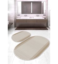 Dijital Baskılı Kaymaz Taban Yıkanabilir Oval 2'li Klozet Takımı Banyo Paspası NOKZ-SD-317 (Kahverengi)