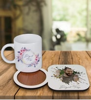 Kişiye Özel Tasarım Kupa Bardak Ve Fotoğraflı Ahşap Bardak Altlığı 99316 (Füme)