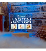 Anneler Günü Hediyesi Canım Annem Fotoğraflı 3 Boyutlu Gece Lambası Anneye Hediye 3D Led Lambası (Mavi)