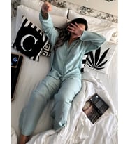 Organik Müslin 2'li Takım - Pijama Takımı - Gömlek Takım Naturel Doğal - Kadın 2li Takım (Mint Yeşili)