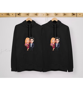 BK Gift Kişiye Özel Sevgililer Karikatürlü İkili Siyah Sweatshirt Seti, Sevgililer Hediye, Çift Hediyesi, Yıl Dönümü Hediyesi, Kişiye Özel Sweatshirt-1 (Model 12)