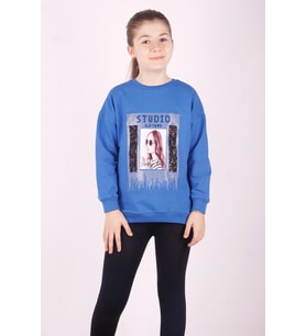 Toontoy Kız Çocuk Studio Baskılı Sweatshirt (Saks)