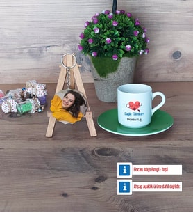 Sağlık Teknikeri Türk Kahvesi Fincanı Ahşap Altlıklı ve Fotoğraflı Ahşap Anahtarlık HediyeTıp Bayramı Hediyesi (Model 9)