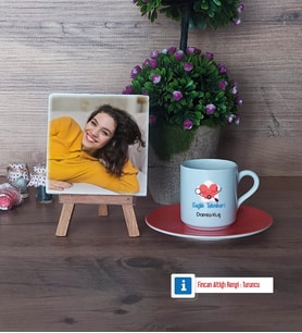 Sağlık Teknikeri Fotoğraflı Dekoratif Taş, Ahşap Altlıklı Türk Kahvesi Fincanı HediyeTıp Bayramı Hediyesi (Model 8)