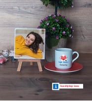 Sağlık Teknikeri Fotoğraflı Dekoratif Taş, Ahşap Altlıklı Türk Kahvesi Fincanı HediyeTıp Bayramı Hediyesi (Model 8)
