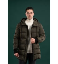 SİR REGULAR FİT KAPŞONLU ASTARLI UZUN KALIN ŞİŞME MONT (Yeşil)