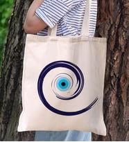 BK Gift Nazar Boncuğu Tasarımlı Kanvas Bez Çanta, Baskılı Omuz Çantası, Alışveriş Çantası, Plaj Çantası, Arkadaşa Hediye- (Model 4)