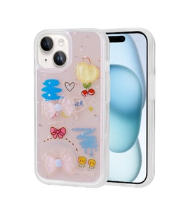 iPhone 15 Kılıf Kabartma Figürlü Parlak Minimini Silikon Kılıf (Pembe)