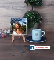 Doğum Günü Hediyesi Fotoğraflı Dekoratif Taş, Ahşap Altlıklı Türk Kahvesi Fincanı Hediye (Model 4)