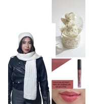 Edwol Kadın Atkı Bere Seti  Ekru Sevgililer Günü Özel Hediye Seti Lip Gloss Ruj ve Kar Küresi Hediyeli (KAHVE)