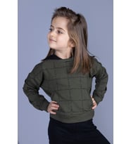 Toontoy Kız Çocuk Positive Baskılı Crop Sweatshirt (Haki)