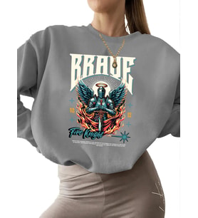 kalın Cesur ateş şövalyesi Baskılı Sweatshirt unisex Sweatshirt Bej kadın bisiklet yaka erkek 3 (Gri)