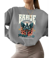 kalın Cesur ateş şövalyesi Baskılı Sweatshirt unisex Sweatshirt Bej kadın bisiklet yaka erkek 3 (Gri)