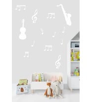 Müzik ve Notalar Dekortaif Duvar Sticker (Beyaz)