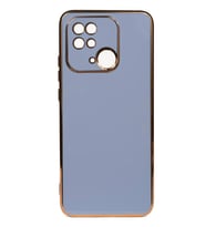 Xiaomi Redmi 10C Kılıf Kamera Korumalı Altın Kenar Tasarım Silikon (Mavi)