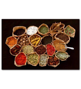 Cakapuzzle Kağıt Torbalarda Baharatlar Siyah Arkaplan Puzzle Yapboz MDF (Ahşap) (255 Parça)