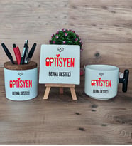 Optisyen Hediye Sepeti Kupa Bardak T Kulplu, Kalemlik ve Dekoratif Taş Tıp Bayramı Hediyesi (Model 6)