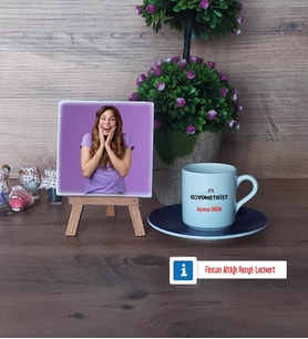 Odyometrist Fotoğraflı Dekoratif Taş, Ahşap Altlıklı Türk Kahvesi Fincanı Hediye (Model 4)
