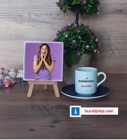 Odyometrist Fotoğraflı Dekoratif Taş, Ahşap Altlıklı Türk Kahvesi Fincanı Hediye (Model 4)