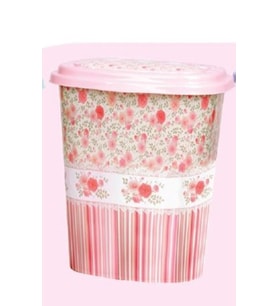 Çerisan desenli kirli sepeti - siyah mermer( 54 lt) (Pembe)