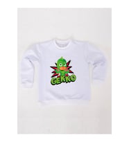 Pj maskeliler Gekko baskılı pamuklu kumaş çocuk sweatshirt (Beyaz)