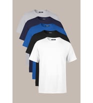 COMEOR Erkek Çok Renkli T- Shirt Regular Fit Rahat Kesim Bisiklet Yaka 5'li Basic Tişört Paketi (Lacivert)
