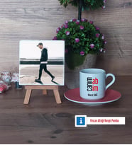Abiye Hediye Fotoğraflı Dekoratif Taş, Ahşap Altlıklı Türk Kahvesi Fincanı Hediye (Model 6)