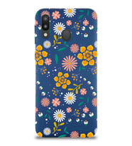 PrinfiFy Samsung Galaxy M20 Uyumlu Lansman Kılıf Çiçek Tasarımlı İçi Kadife Kapak (Lacivert)