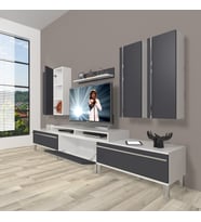 Decoraktiv Ekoflex 8d Mdf Krom Ayaklı Tv Ünitesi Tv Sehpası (Beyaz - Antrasit)