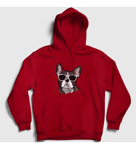 Presmono Unisex Gri French Bulldog Köpek Kapüşonlu Sweatshirt 401671tt (Kırmızı)