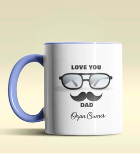 Kişiye Özel Love You Dad 2 Tasarımlı Siyah Kupa Bardak (Mavi)