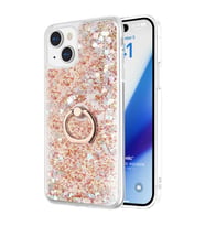 Microsonic Apple iPhone 15 Plus Kılıf Glitter Liquid Holder Pembe (Gold)
