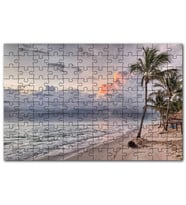 Cakapuzzle Gündoğumu Issız Kumsal Palmiyeler Bulutlar Puzzle Yapboz MDF (Ahşap) (500 Parça)