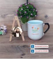 Doğum Günü Hediyesi Kupa Bardak Beyaz ve Fotoğraflı Ahşap Anahtarlık Hediye (Model 10)