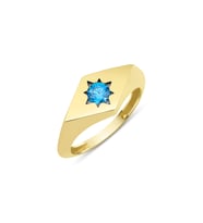 14 Ayar Altın Aquamarine Taş Detaylı Dörtgen Yüzük (Rose)